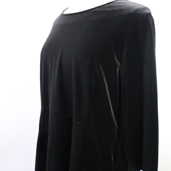 Lands End Black Velvet Skater Dress Womens XL Petite 3/4 Sleeve Fit Flare - Picture 10 of 16